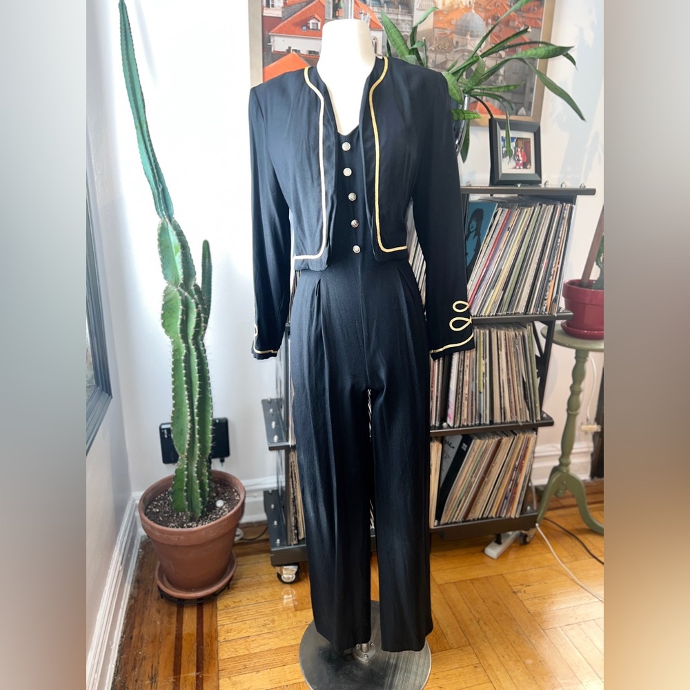 One piece navy and gold nautical, androgenous, jumpsuit size 6 made in USA
